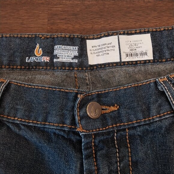 LAPCO FR Flame Resistant Jeans Mens 36 x 29 Blue (tag 38x36) Cat 2 Work Pants - Picture 8 of 11